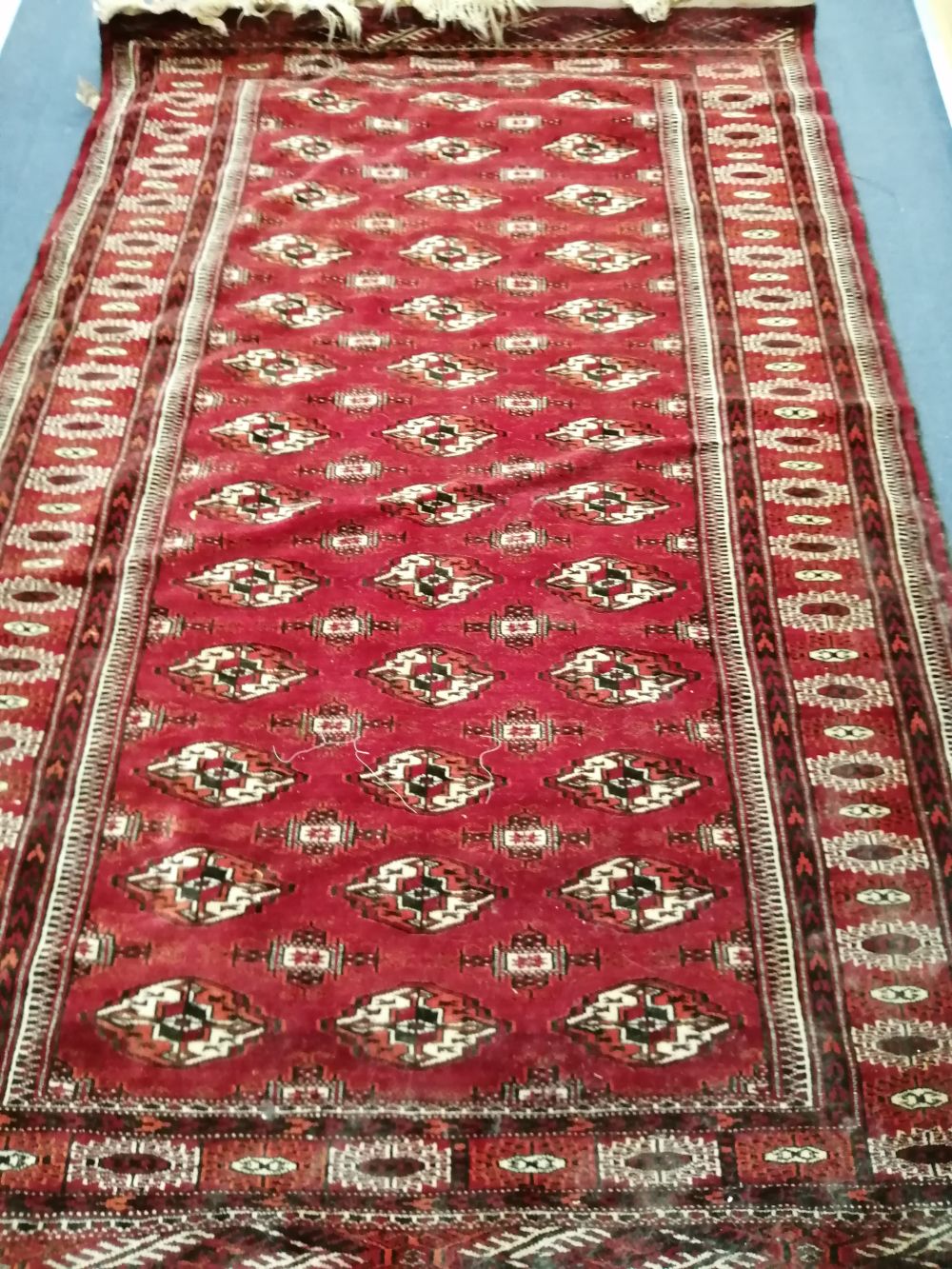 A Bokhara red ground carpet, 240 x 156cm